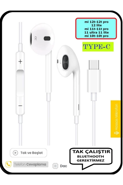 Xiaomi Mi 12t 12 Pro 12 Lite Mi 11t pro Ultra 10t Pro Kulaklık Type C Kablolu Kulaklık Tak Çalıştır