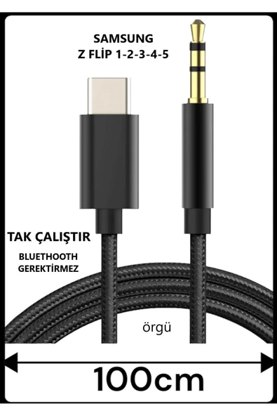 Samsung Galaxy Z Flip 5 Z Flip 2 Z Flip 3 Z Flip 4 Aux Kablo Type C Aux Kablo Dac Çipli Tak Çalıştır - 1
