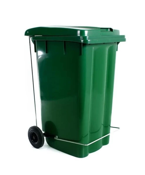 Omnipazar SY-6512 Pedallı Tekerlekli Kapaklı Çöp Konteyneri 240 lt Yeşil - 4