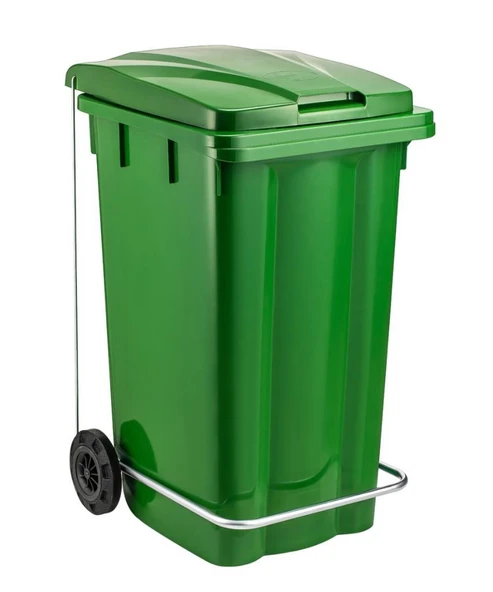 Omnipazar SY-6512 Pedallı Tekerlekli Kapaklı Çöp Konteyneri 240 lt Yeşil - 1