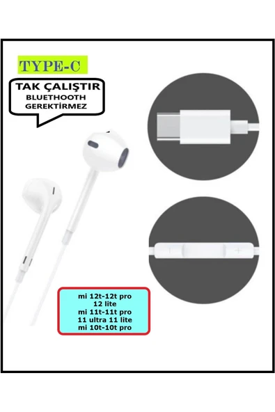 Xiaomi Mi 12t 12 Pro 12 Lite Mi 11t pro Ultra 10t Pro Kulaklık Type C Kablolu Kulaklık Tak Çalıştır - 2