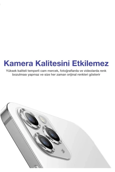 Iphone 11 Pro Max Uyumlu  Kamera Koruyucu Lens Mercek Metal Çerçeveli 3lü Set Gümüş Gri-silver - Resim 6