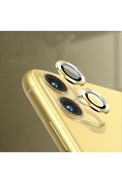 Iphone 11 Kamera Koruyucu Lens Mercek Metal Çerçeveli 2li Set Gold Altın - 1