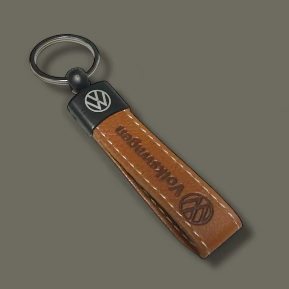 Volkswagen Yazılı Ve Logolu Anahtarlık (Kahverengi ) TERMO DERİ - Resim 3