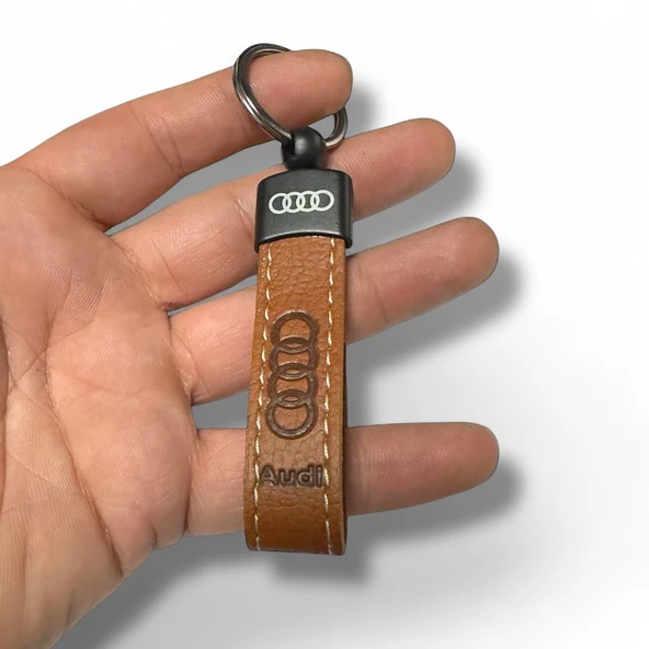 Audi Yazılı Ve Logolu Anahtarlık (KAHVERENGİ) TERMO DERİ - Resim 2