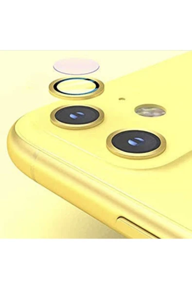 Iphone 11 Kamera Koruyucu Lens Mercek Metal Çerçeveli 2li Set Gold Altın - 3