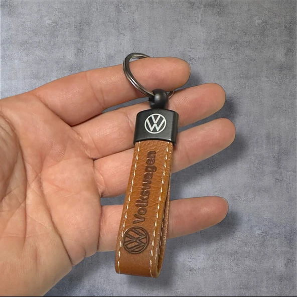 Volkswagen Yazılı Ve Logolu Anahtarlık (Kahverengi ) TERMO DERİ - Resim 2