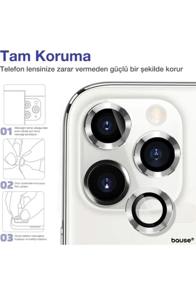 Iphone 11 Pro Max Uyumlu  Kamera Koruyucu Lens Mercek Metal Çerçeveli 3lü Set Gümüş Gri-silver - Resim 4