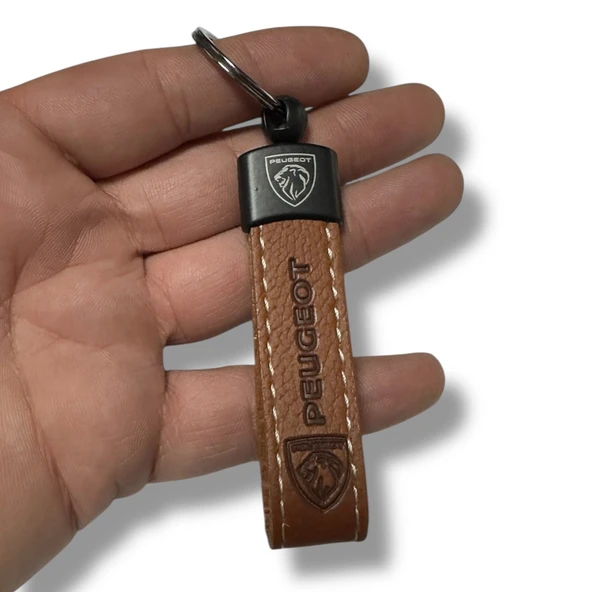 Peugeot Yazılı Ve Logolu Anahtarlık (KAHVERENGİ) TERMO DERİ - Resim 2