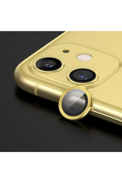 Iphone 11 Kamera Koruyucu Lens Mercek Metal Çerçeveli 2li Set Gold Altın - 2