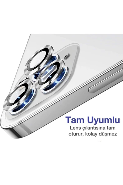 Iphone 11 Pro Max Uyumlu  Kamera Koruyucu Lens Mercek Metal Çerçeveli 3lü Set Gümüş Gri-silver - Resim 5