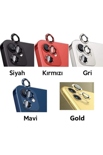 Iphone 11 Kamera Koruyucu Lens Mercek Metal Çerçeveli 2li Set Gold Altın - 6