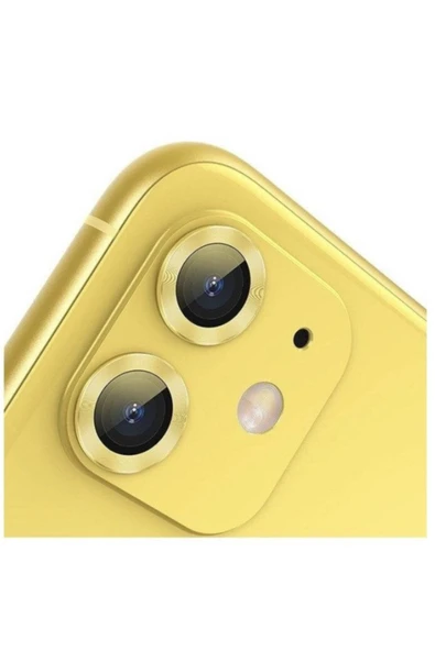 Iphone 11 Kamera Koruyucu Lens Mercek Metal Çerçeveli 2li Set Gold Altın - 4