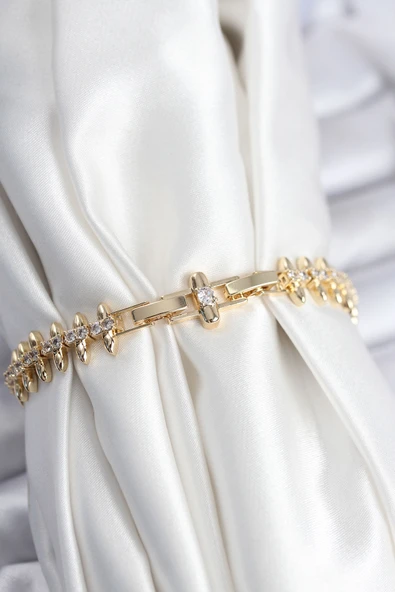 Pirinç VIP Seri Gold Renk Sıralı Damla Model Kadın Bileklik - EBJ250920W37865 - Resim 2