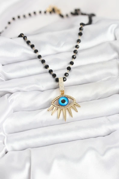 Zincir Kristal Boncuklu Göz Model Kadın Kolye - EBJ250920W37829 - Resim 2