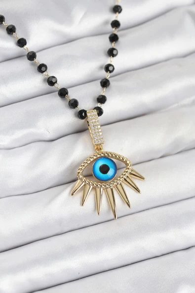 Zincir Kristal Boncuklu Göz Model Kadın Kolye - EBJ250920W37829 ürün görseli