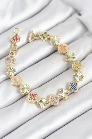 Pirinç VIP Seri Yonca Zirkon Taşlı Kadın Bileklik - EBJ250920W37793 - Resim 2