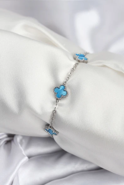 Gümüş Renk Buz Mavisi Baby Boy Yonca Kadın Bileklik - EBJ250920W37892 ürün görseli