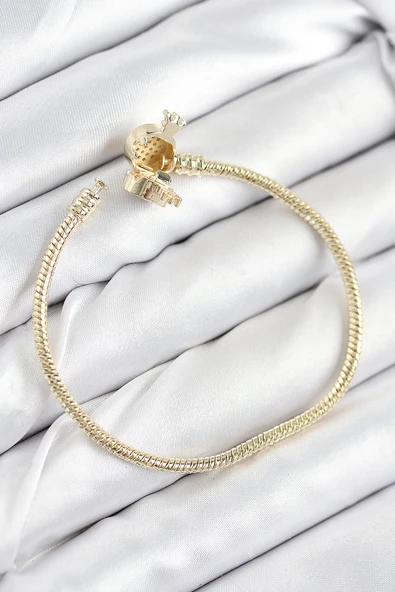 Pirinç Charm Zirkon Taşlı Taç Model Gold Renk Kadın Bileklik - EBJ250920W37613 - Resim 2