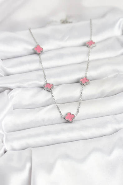Zincir Gümüş Renk Pembe Baby Boy Yonca Kadın Kolye - EBJ250920W37840 - Resim 2