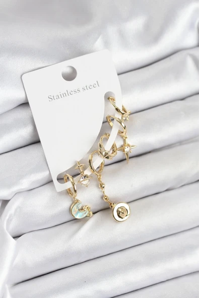 Pirinç Gold Renk Ay Model Kadın Set Küpe - EBJ250920W37799 ürün görseli