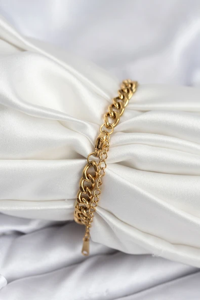 Gold Renk Yazı Yazmaya Uygun Kadın Bileklik - EBJ250920W37861 - Resim 2