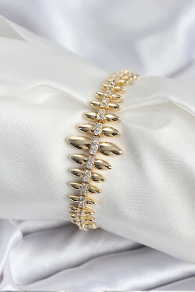 Pirinç VIP Seri Gold Renk Sıralı Damla Model Kadın Bileklik - EBJ250920W37865 ürün görseli