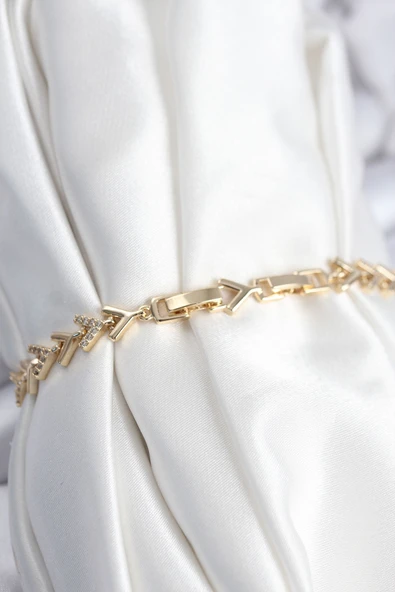 Pirinç VIP Seri Gold Zirkon Taşlı Balık Sırtı Model Kadın Bileklik - EBJ250920W37864 - Resim 2