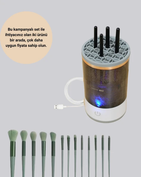 Profesyonel 13’lü Makyaj Fırçası + USB Fırça Temizleyici İkili Set - 5
