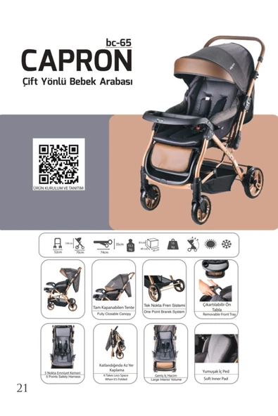 Baby Care Moda bebekler Baby Care Capron Çift Yönlü Bebek Arabası Bc 65 - Resim 6