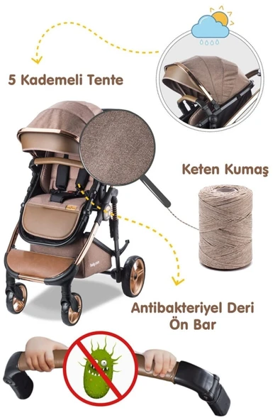 TURHAN BEBE Colorado Chrome Travel Sistem Bebek Arabası Puset - Resim 2