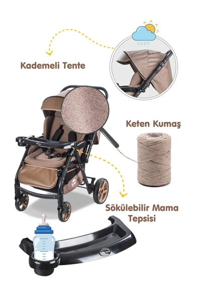 Baby Care Combo Maxi Pro Çift Yönlü Bebek Arabası Kahverengi - Resim 5