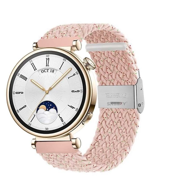 Sneezy Huawei Watch GT4 41mm İle Uyumlu 18mm Metal Klips Solo Fiberlink Örgü Kordon  Pudra ürün görseli