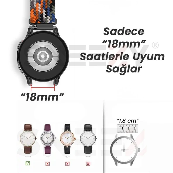 Sneezy Huawei Watch GT4 41mm İle Uyumlu 18mm Metal Klips Solo Fiberlink Örgü Kordon  Beyaz Gökkuşağı - Resim 3