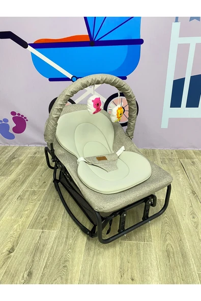TURHAN BEBE Çift Taraflı Sallanan Cibinlikli Oyuncaklı Ana Dizi Beşik - 4