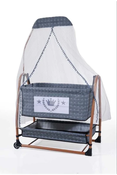 TURHAN BEBE Keten Kumaş Portatif Tekerlekli Anne Yanı Cibinlikli Hamak Sepet Beşik Yatak Hediye
