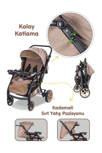 Baby Care Combo Maxi Pro Çift Yönlü Bebek Arabası Kahverengi - Resim 6