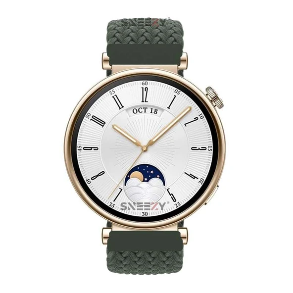 Sneezy Huawei Watch GT4 41mm İle Uyumlu 18mm Metal Klips Solo Fiberlink Örgü Kordon  Haki - Resim 4