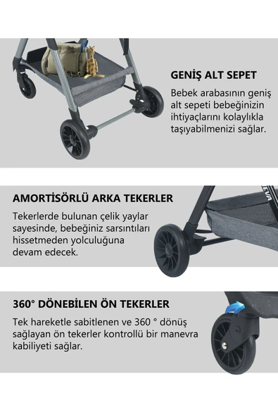 Convers Neva Yeni Nesil Cabin Çifyön Bebek Arabası Gri - 6