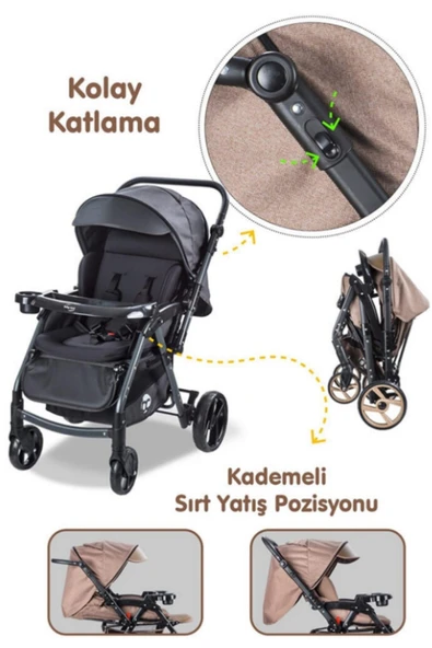 Baby Care 2024 Yeni Nesil Maxi Pro Çift Yönlü Bebek Arabası - Resim 3