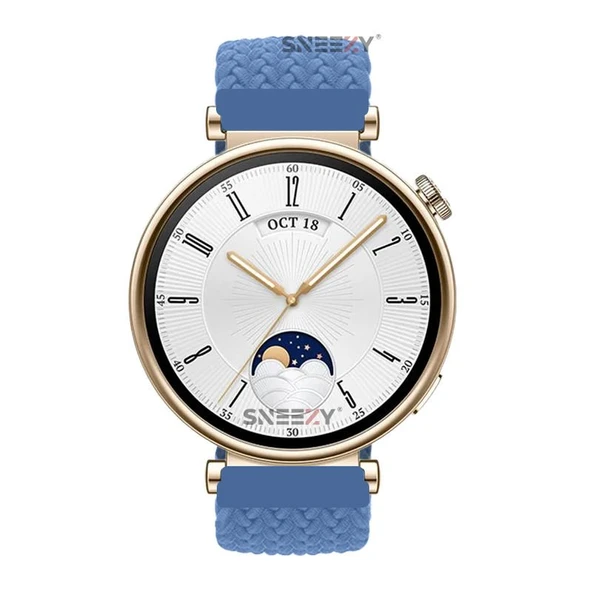 Sneezy Huawei Watch GT4 41mm İle Uyumlu 18mm Metal Klips Solo Fiberlink Örgü Kordon  Mavi Açık - Resim 4