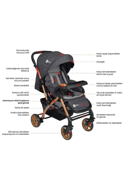 LİA BEBEK 4 Baby Çift Yönlü Bebek Arabası Yağmurluk+ayak Örtüsü+ 2 Yıl Garanti Ilk Adım Bebe - Resim 5