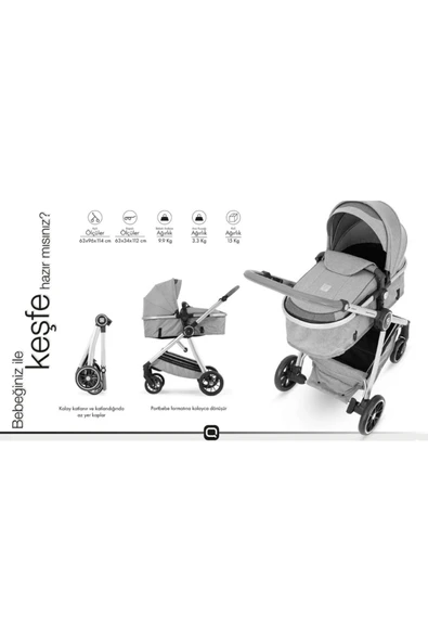 TURHAN BEBE Yeni Nesil Travel Sistem Bebek Arabası Oto Koltuklu Sallanır Taşıma Puset - 5