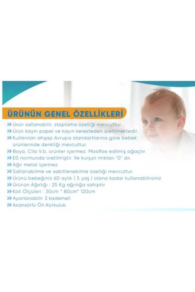 TURHAN BEBE Ahşap Beşik Anne Yanı Beşik Sallanır Beşik Organik 60x120 Yıldız Uyku Seti Yatak Tekerlekli - 4