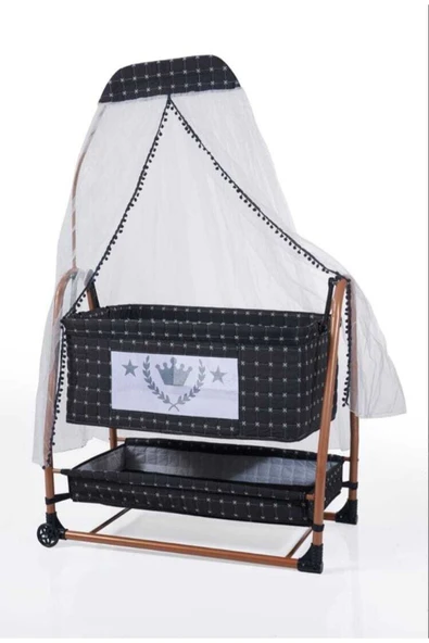 TURHAN BEBE Keten Kumaş Portatif Tekerlekli Anne Yanı Cibinlikli Hamak Sepet Beşik Yatak Hediye