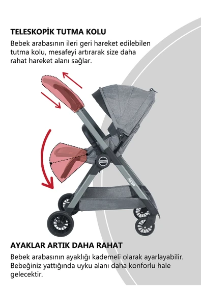 Convers Neva Yeni Nesil Cabin Çifyön Bebek Arabası Gri - 5