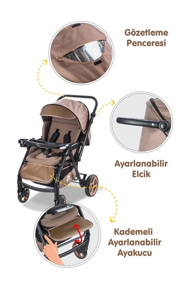 Baby Care Combo Maxi Pro Çift Yönlü Bebek Arabası Kahverengi - Resim 2