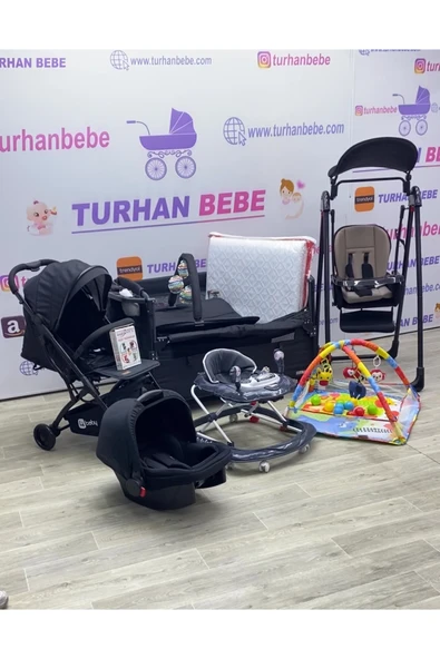 TURHAN BEBE Yeni Doğan Çeyiz Seti Kabin boy Bebek Arabası+Puset+Park Beşik+Salıncak+Yürüteç+Oyun Halısı