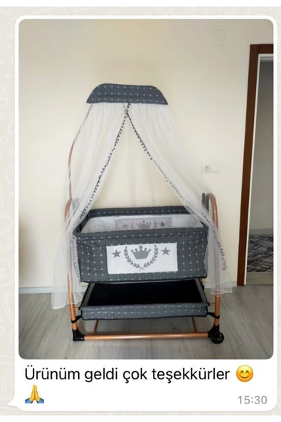 TURHAN BEBE Keten Kumaş Portatif Tekerlekli Anne Yanı Cibinlikli Hamak Sepet Beşik Yatak Hediye - 2