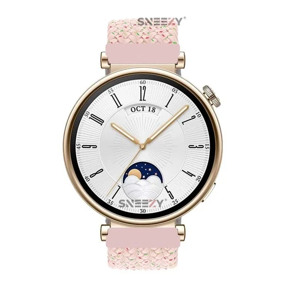 Sneezy Huawei Watch GT4 41mm İle Uyumlu 18mm Metal Klips Solo Fiberlink Örgü Kordon  Pudra - Resim 4